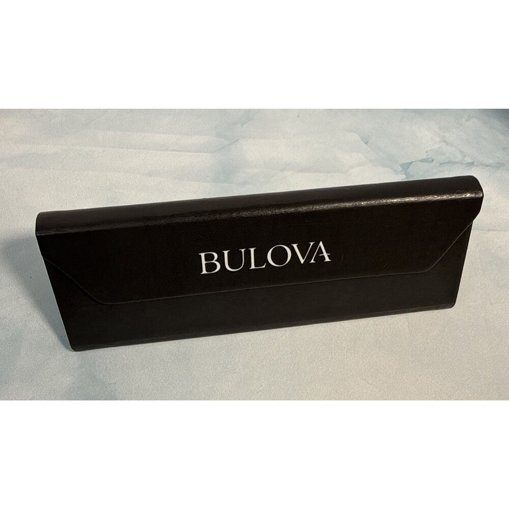 Bulova Grey Faux Leather Magnetic Folding Clamshell Eyeglass Case